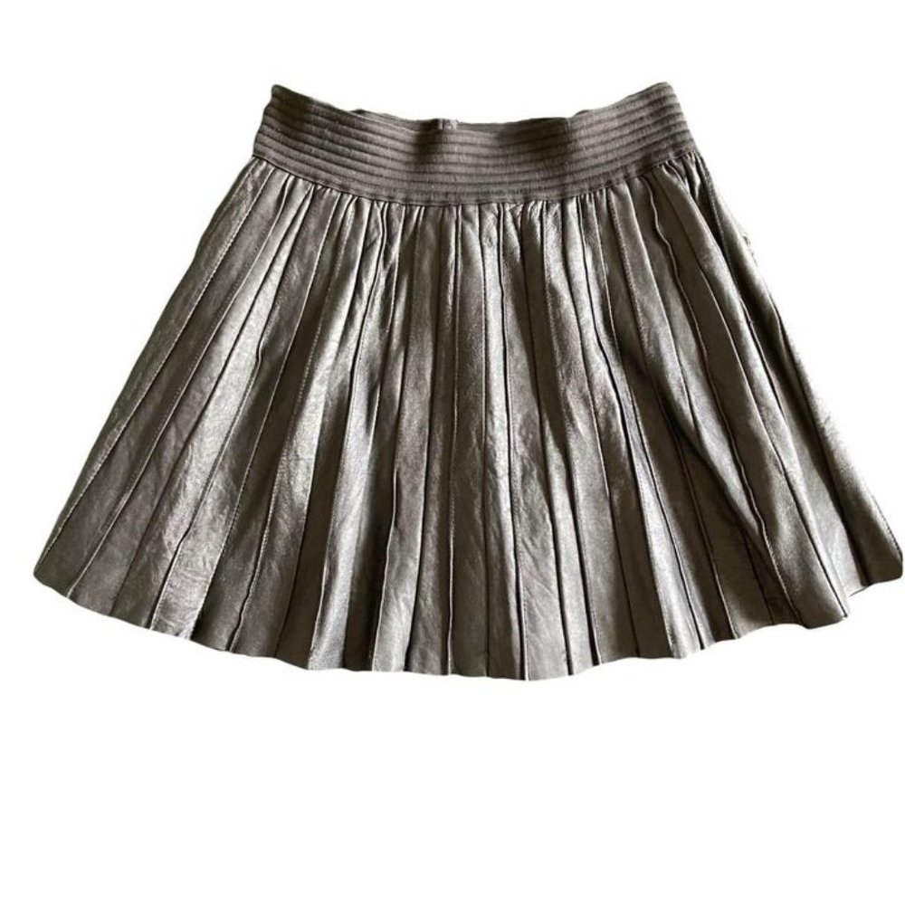 Pleated Black Leather Mini Skirt